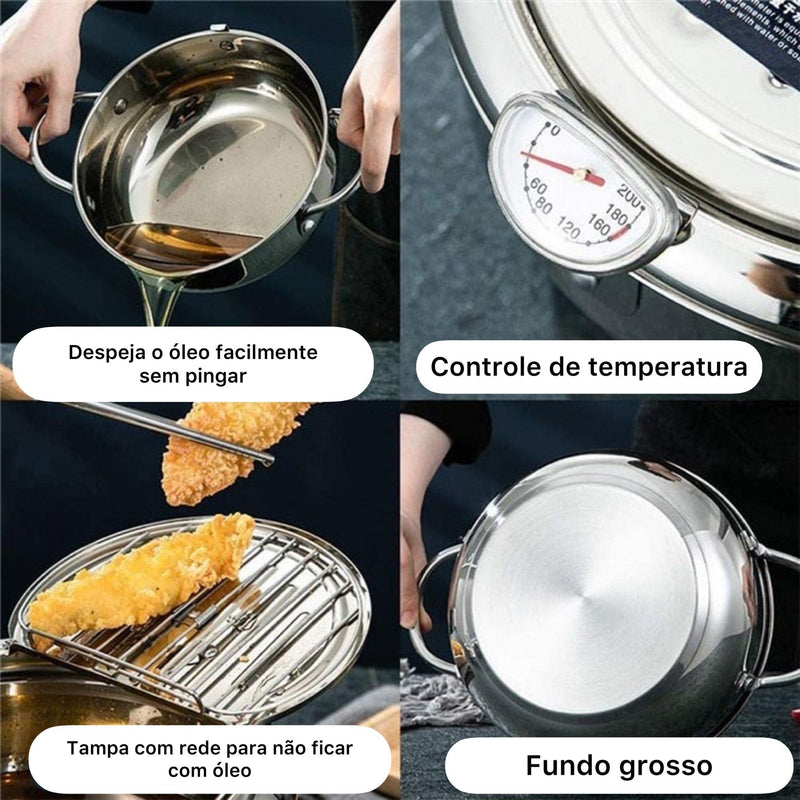 Panela Fritadeira Com Termômetro Aço Inox Alta Qualidade