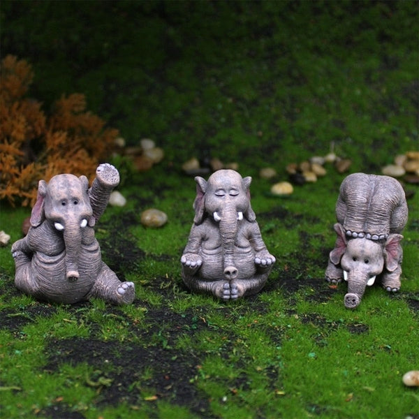 Estatuetas Família Elefante Yoga 3 peças