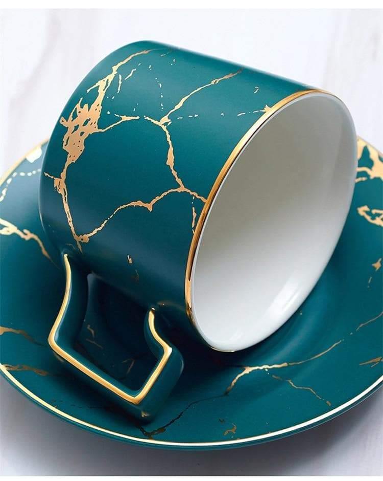 Jogo De Café 19 Peças Porcelana Marble Acabamentos Banhados a Ouro