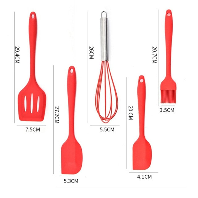 Utensílios Para Cozinha De Silicone Com Cabo Em Madeira