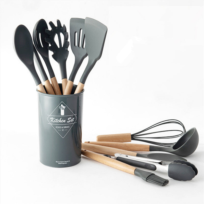 Utensílios Para Cozinha De Silicone Com Cabo Em Madeira